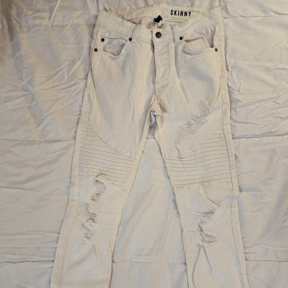 H&M White Skinny Distressed Jeans